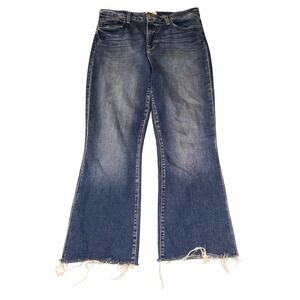 L AGENCE Women Size 31 High Rise Flare Jeans Raw Hem Blue Denim